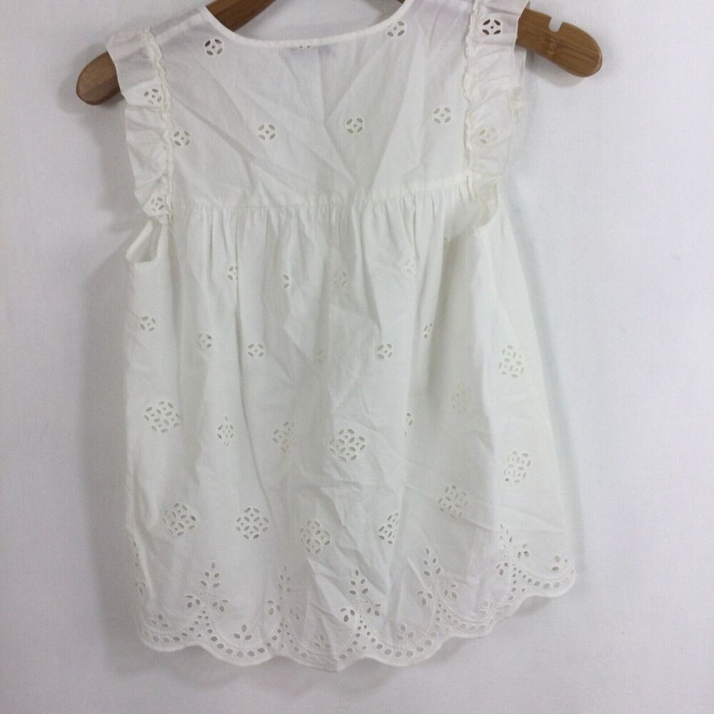Madewell Eyelet Lace Garden V-Neck Scallop Sleeveless Blouse Tank Top White XXS - Picture 4 of 8